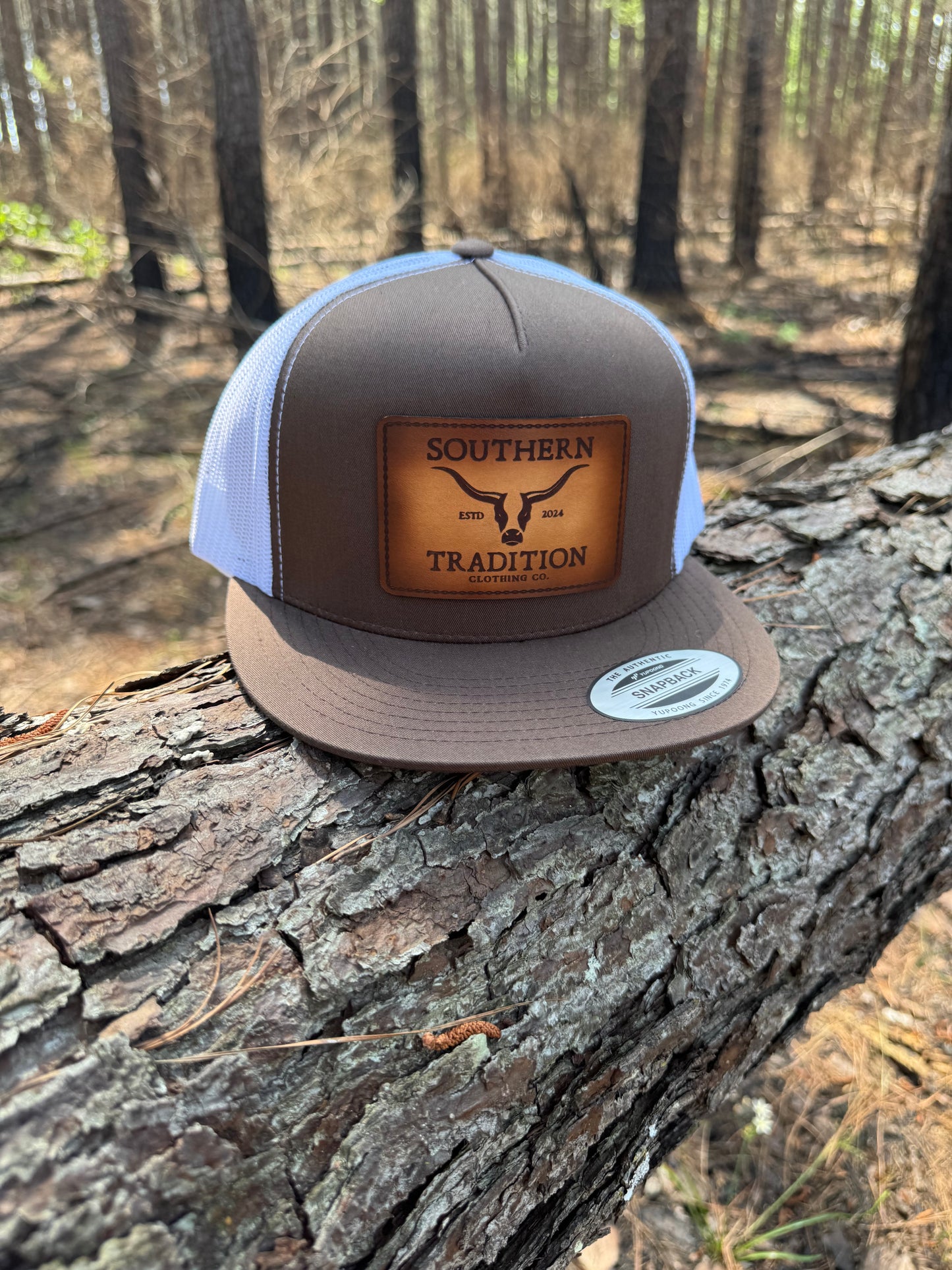 Brown & White Flat Bill Trucker