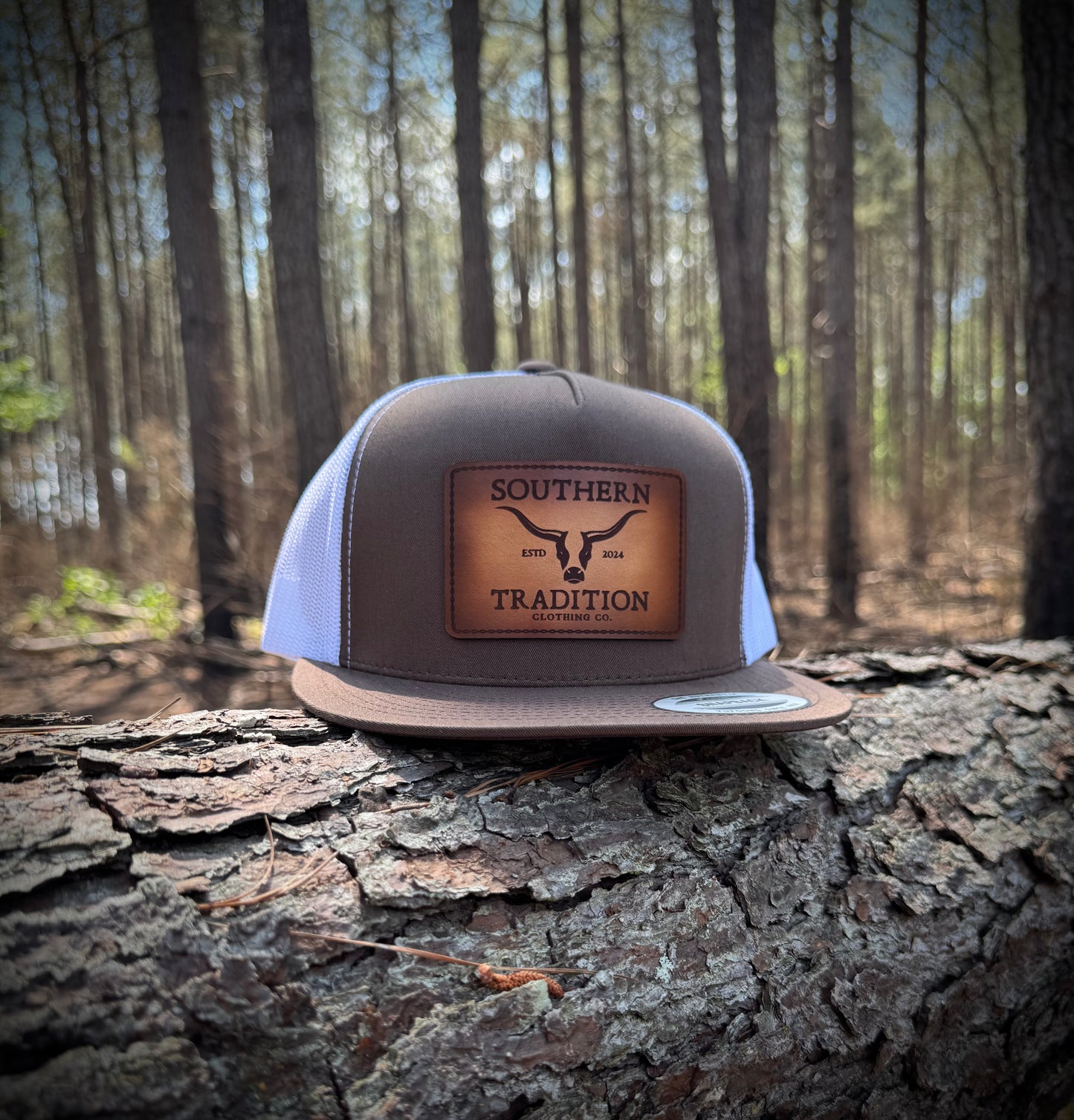 Brown & White Flat Bill Trucker